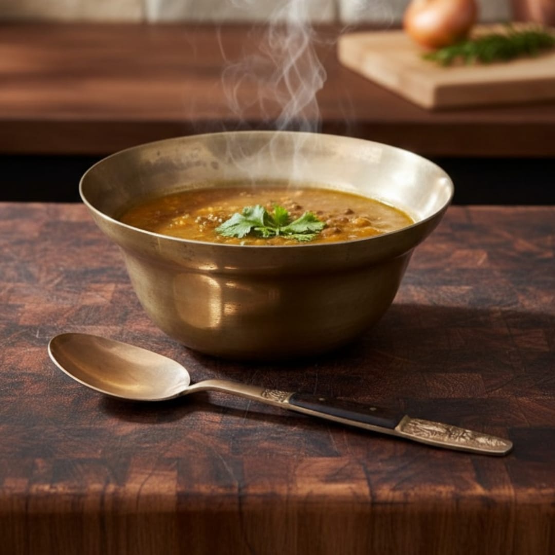 1975 Antique Bronze Bowl with Matching Spoon | Classic Serving & Tabletop Accent