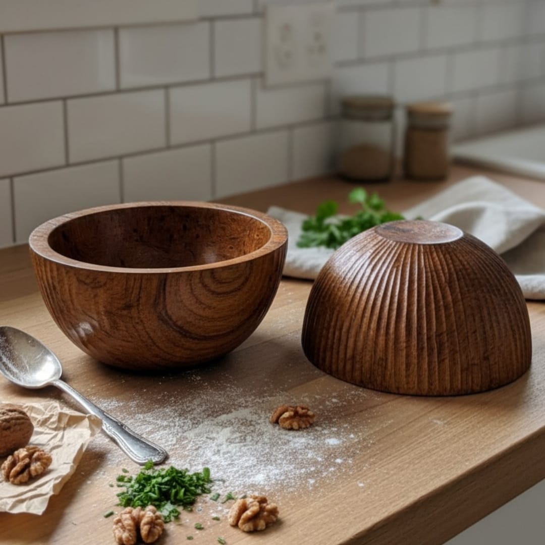 1988 Antique Rosewood Bowls Pair | Solid Wooden Serving & Storage Bowls - Bombay Antiques