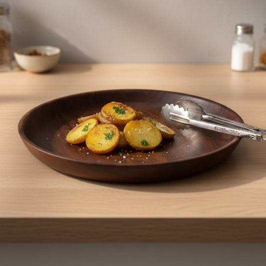 1982 Big Antique Rosewood Plate | Solid Wooden Serving Platter