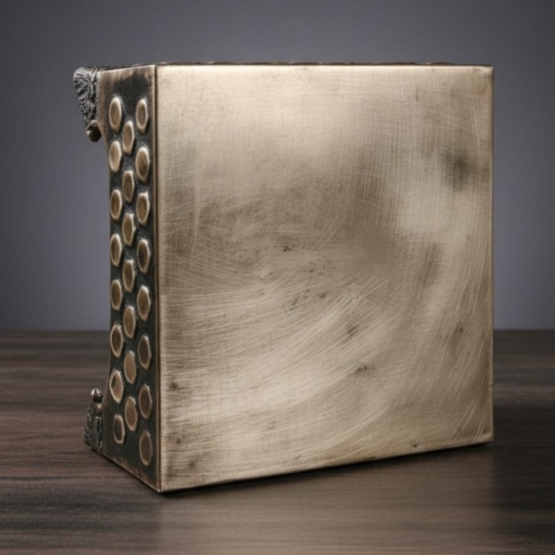 1972 Antique Brass Chowki | Raised Square Platform Stand - Bombay Antiques