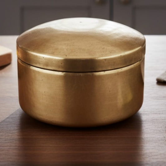 1978 Antique Brass Small Storage Box | Round Utility Container with Fitted Lid - Bombay Antiques