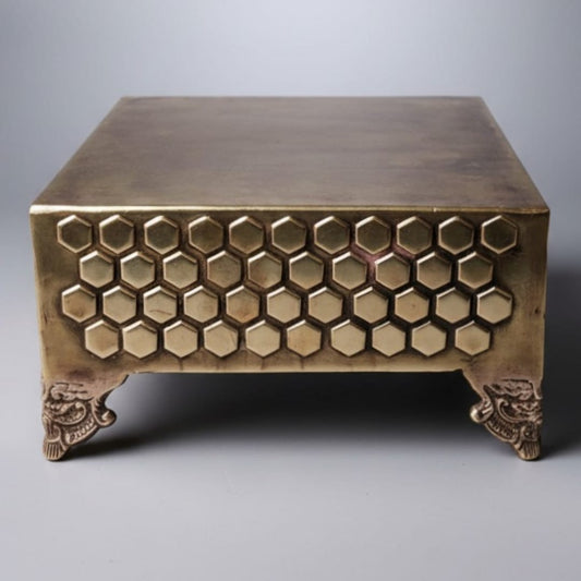 1978 Antique Brass Big Chowki | Raised Rectangular Platform Stand - Bombay Antiques