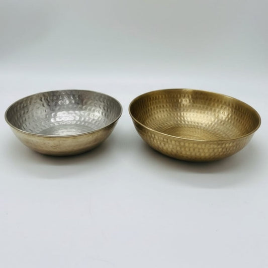 1975 Antique Brass Hammered Bowls in Pair | Dual Size Serving and Mixing Bowls - Bombay Antiques