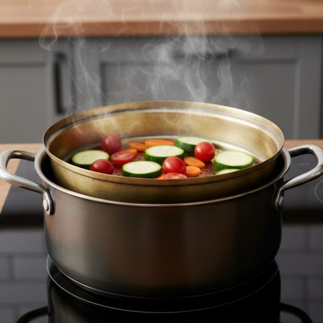 1972 Antique Brass Steaming Plate | Perforated Insert for Traditional Cooking - Bombay Antiques