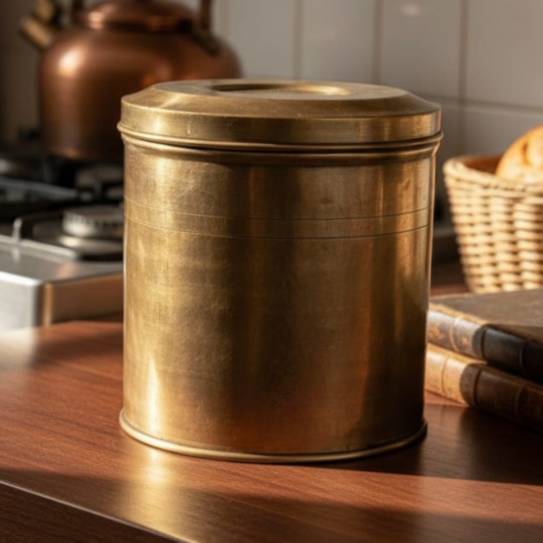 1983 Antique Brass Storage Box Set of 3 | Graduated Round Containers with Fitted Lids - Bombay Antiques