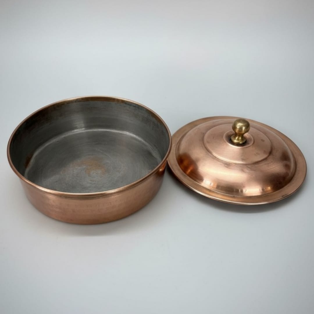 1980 Antique Brass Chapati Box | Round Bread Storage Container with Lid - Bombay Antiques