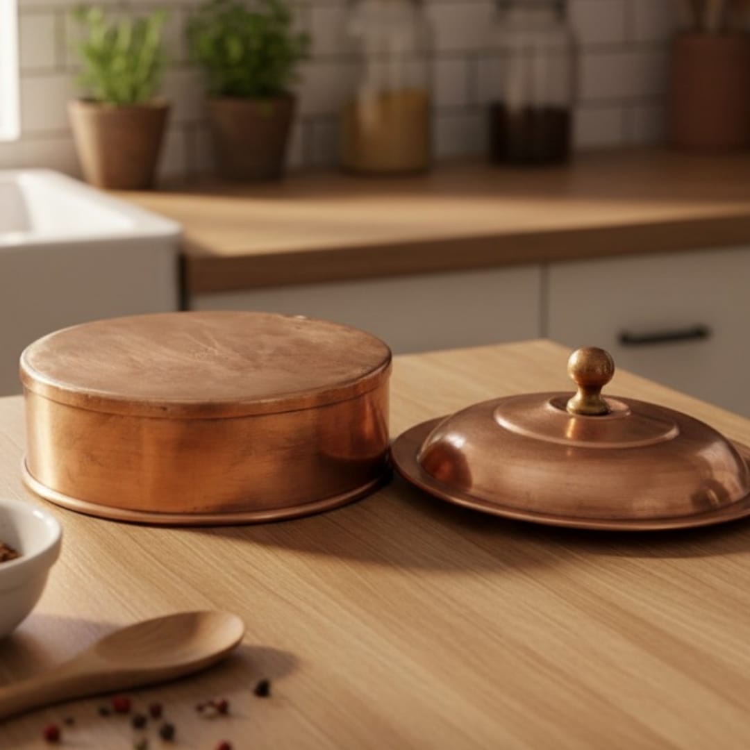 1980 Antique Brass Chapati Box | Round Bread Storage Container with Lid - Bombay Antiques