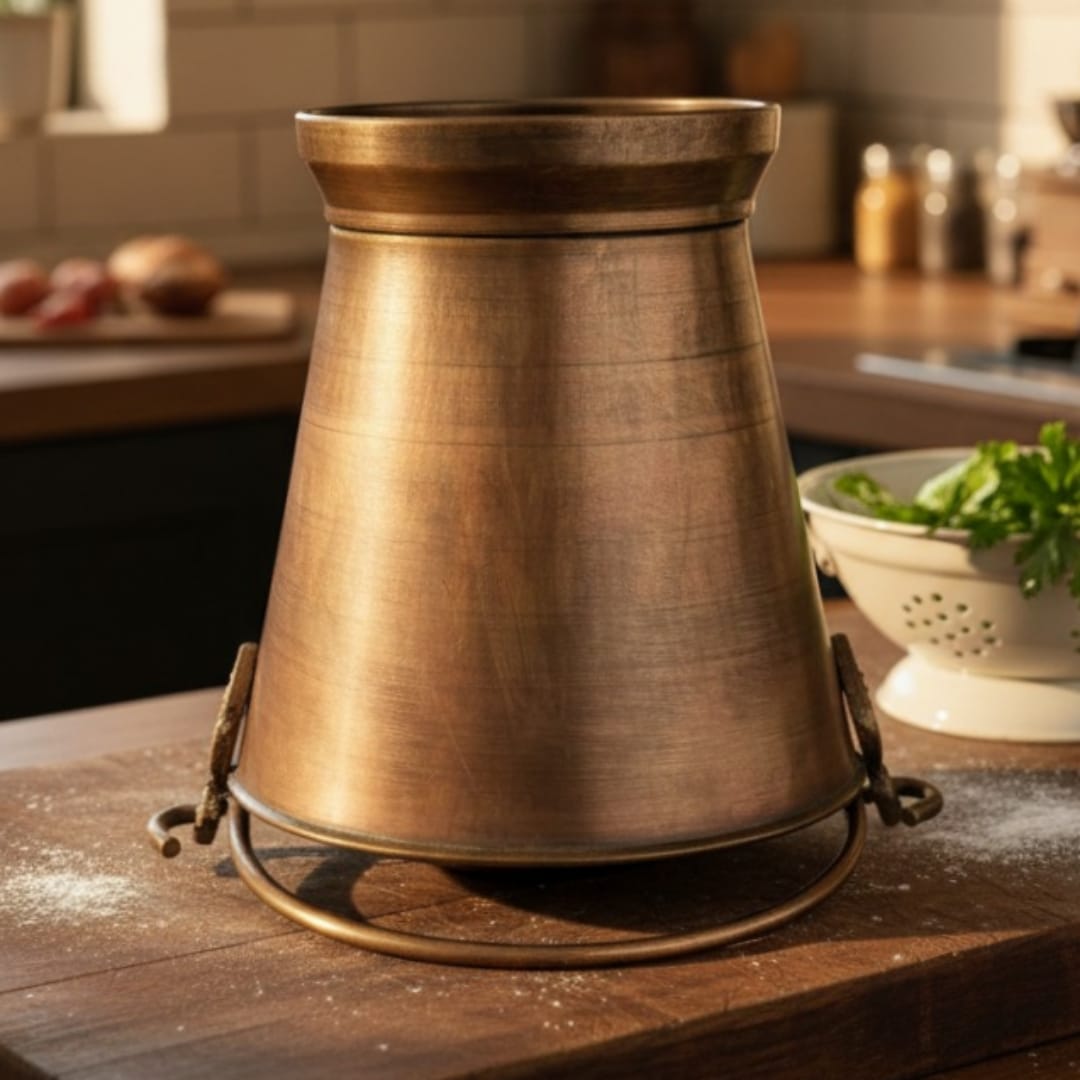 1993 Antique Brass Bucket | Large 7 Litre Utility Vessel with Handle - Bombay Antiques