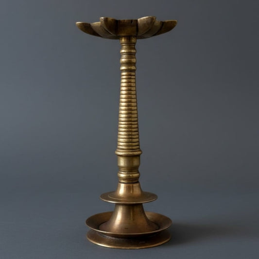 1972 Antique Brass Samay | Medium Height Standing Oil Lamp - Bombay Antiques