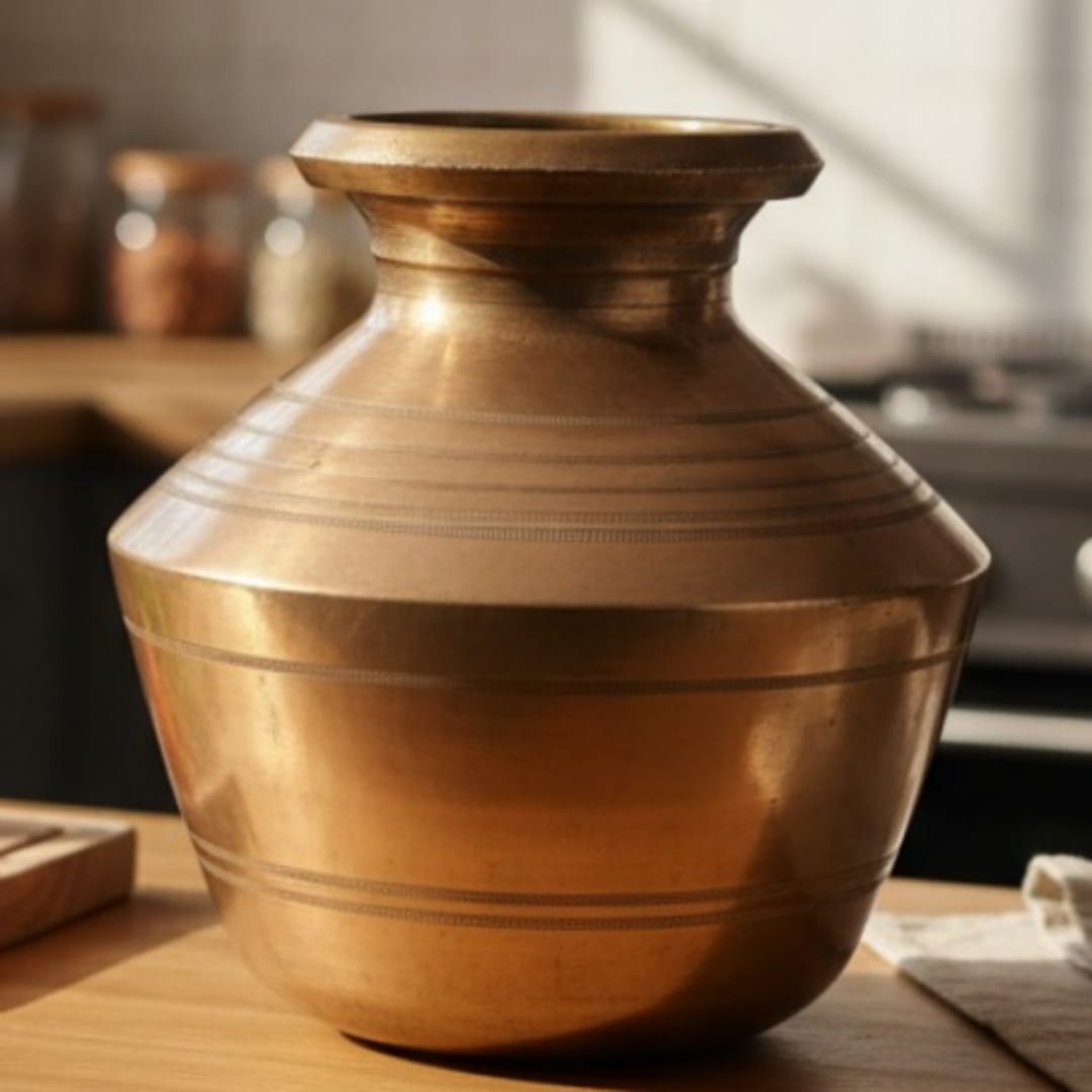 1978 Antique Brass South Indian Pot | Rounded 4 Litre Water Vessel - Bombay Antiques