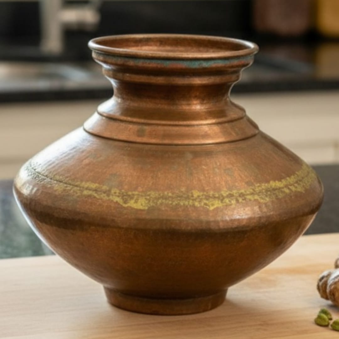 1990 Antique Copper Kalash | Rounded 1 Litre Utility Vessel