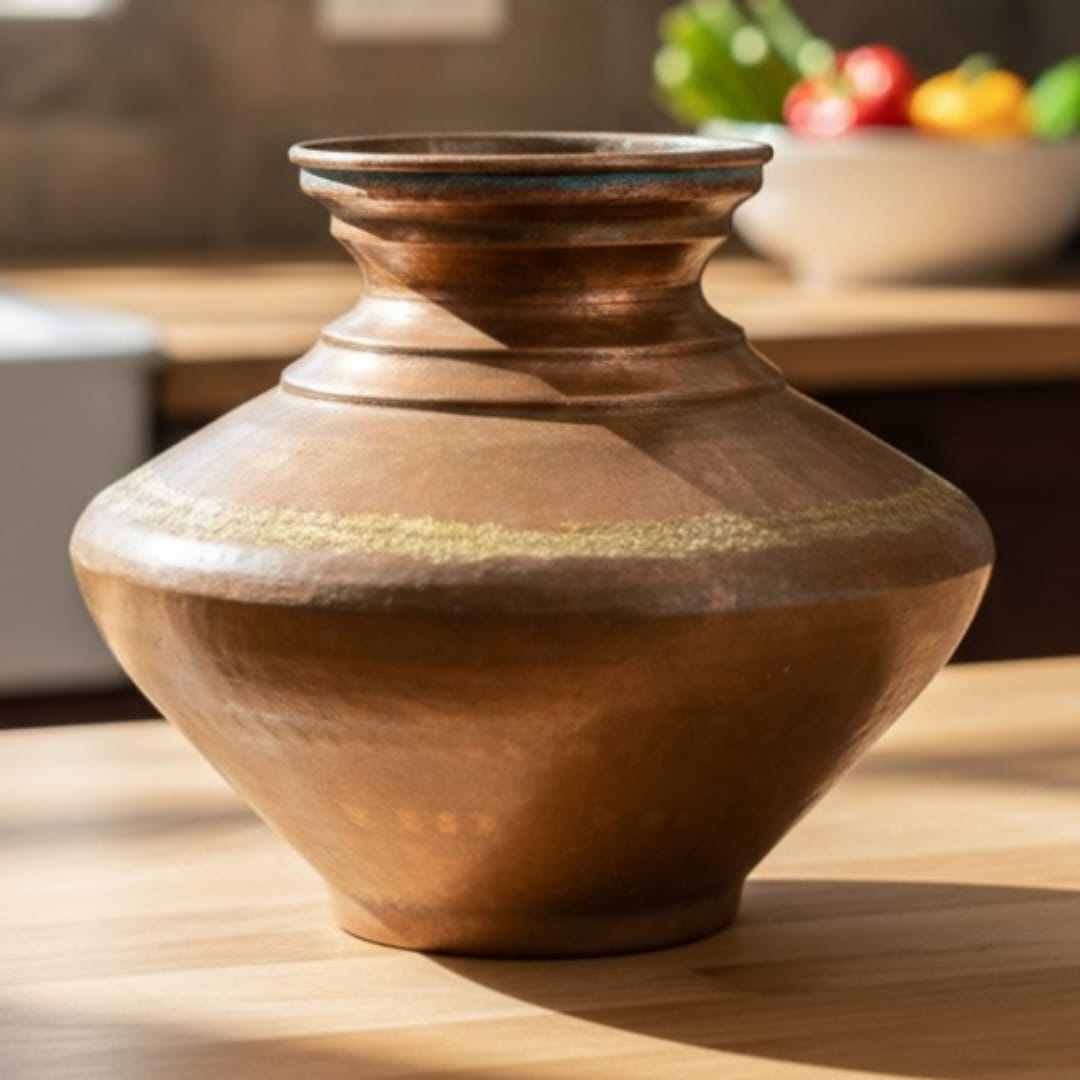 1990 Antique Copper Kalash | Rounded 1 Litre Utility Vessel