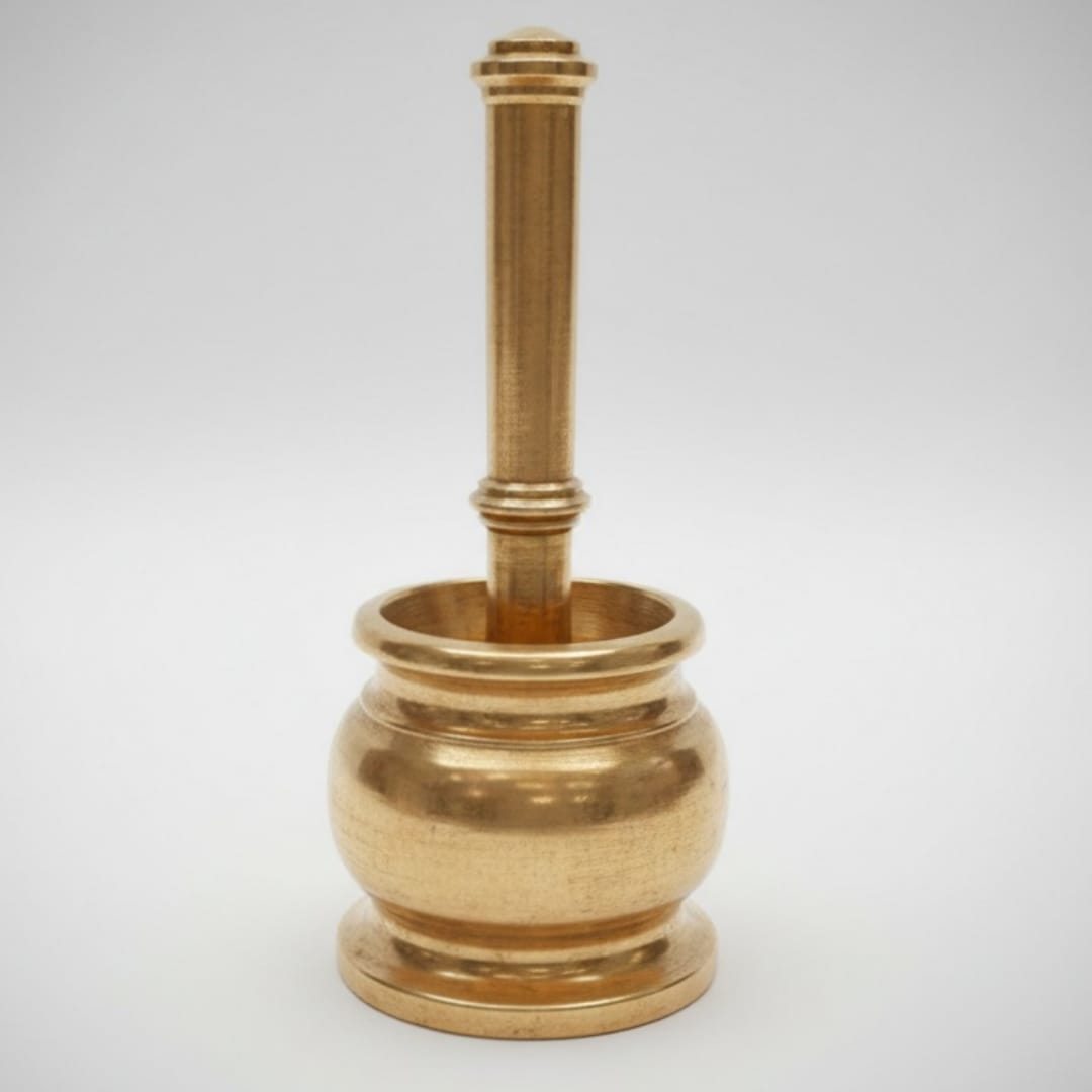 1971 Antique Brass Small Khalbatta | Compact Solid Mortar and Pestle Set - Bombay Antiques