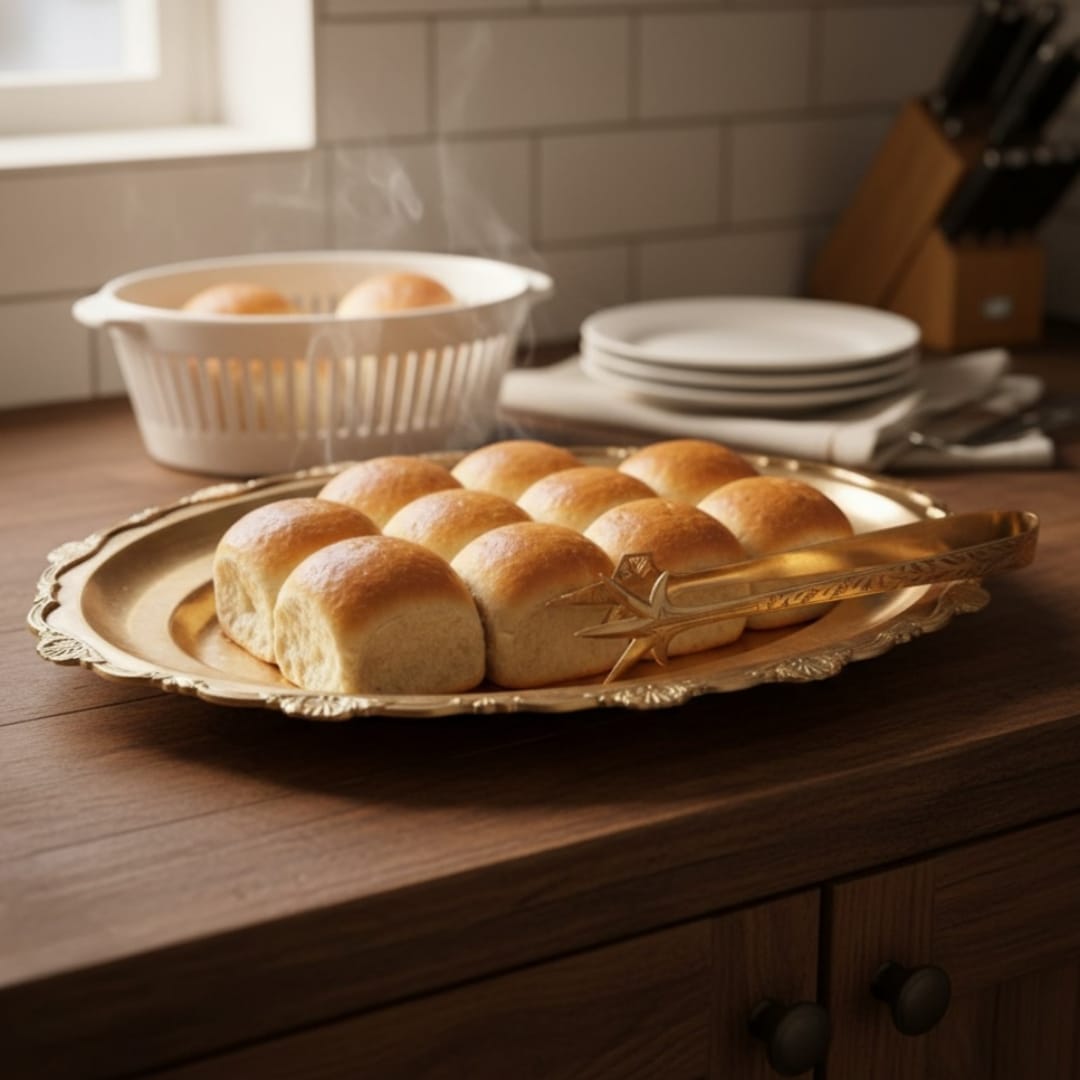 1988 Antique Brass Serving Tray with Tong | Rectangular Presentation Set - Bombay Antiques