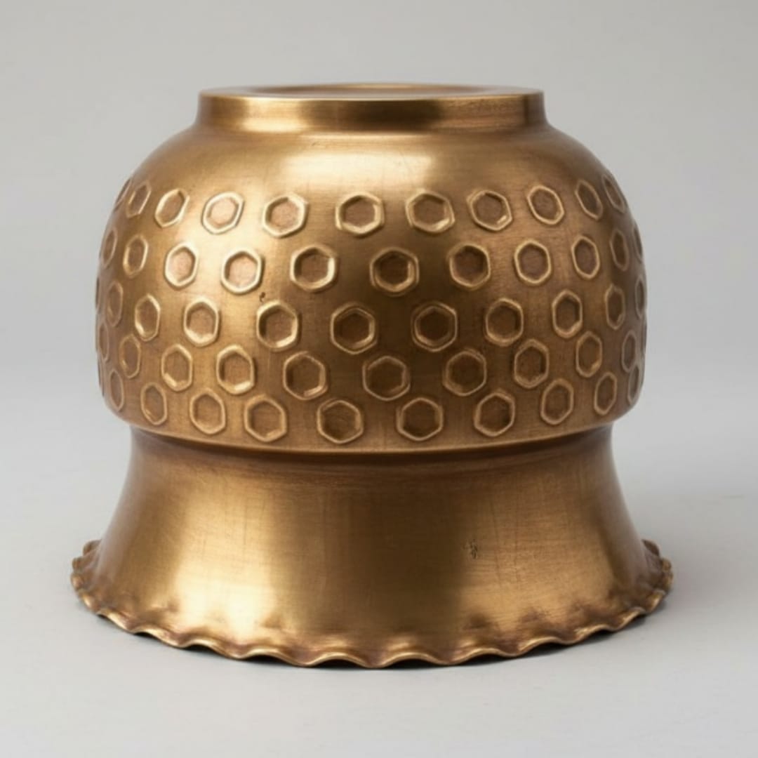 1987 Antique Brass Planter | 12 Inch Wide Decorative Plant Vessel 10 Litre - Bombay Antiques