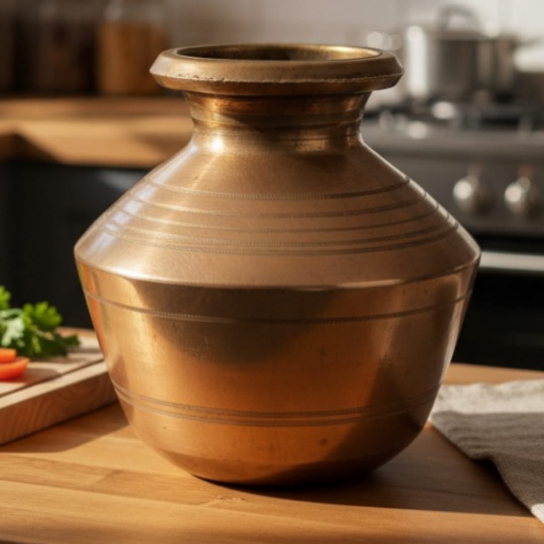 1978 Antique Brass South Indian Pot | Rounded 4 Litre Water Vessel - Bombay Antiques