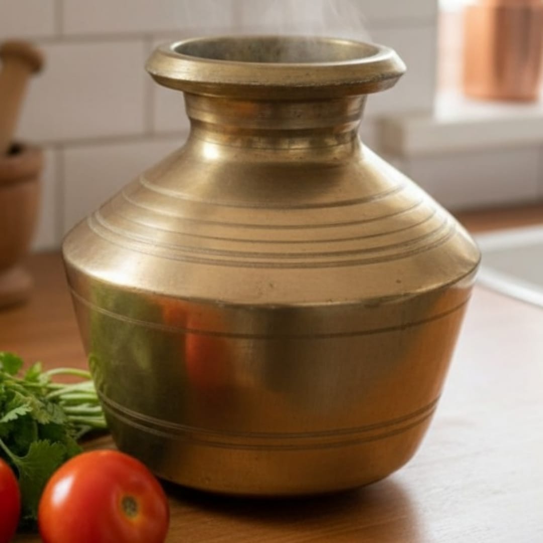 1978 Antique Brass South Indian Pot | Rounded 4 Litre Water Vessel - Bombay Antiques