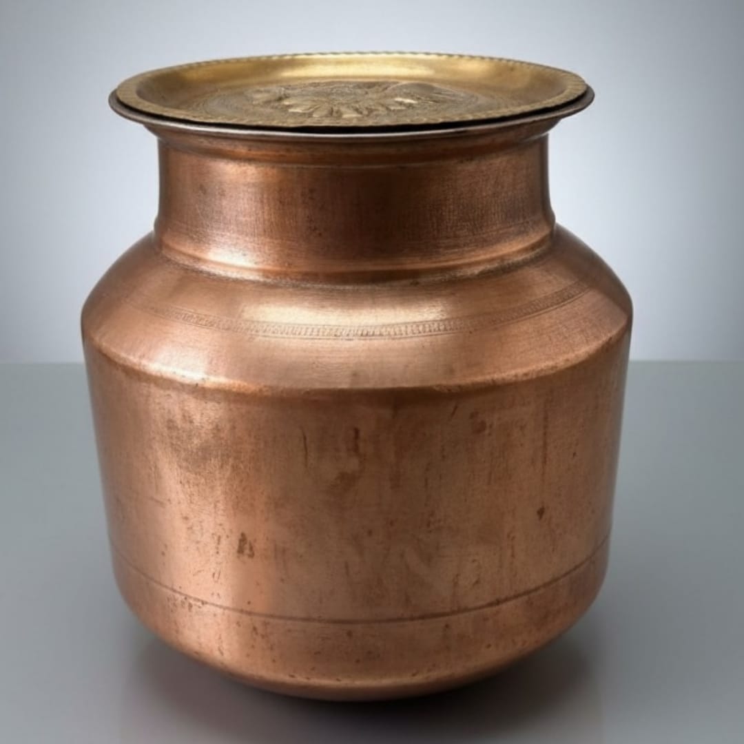 1978 Antique Brass Pot with Lid, Ladle & Stand | Elevated Cooking and Serving Set - Bombay Antiques