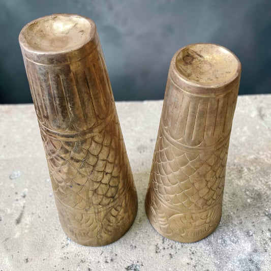 1987 Antique Brass Flower Planter Set of 2 | Tall Brass Decorative Planters - Bombay Antiques