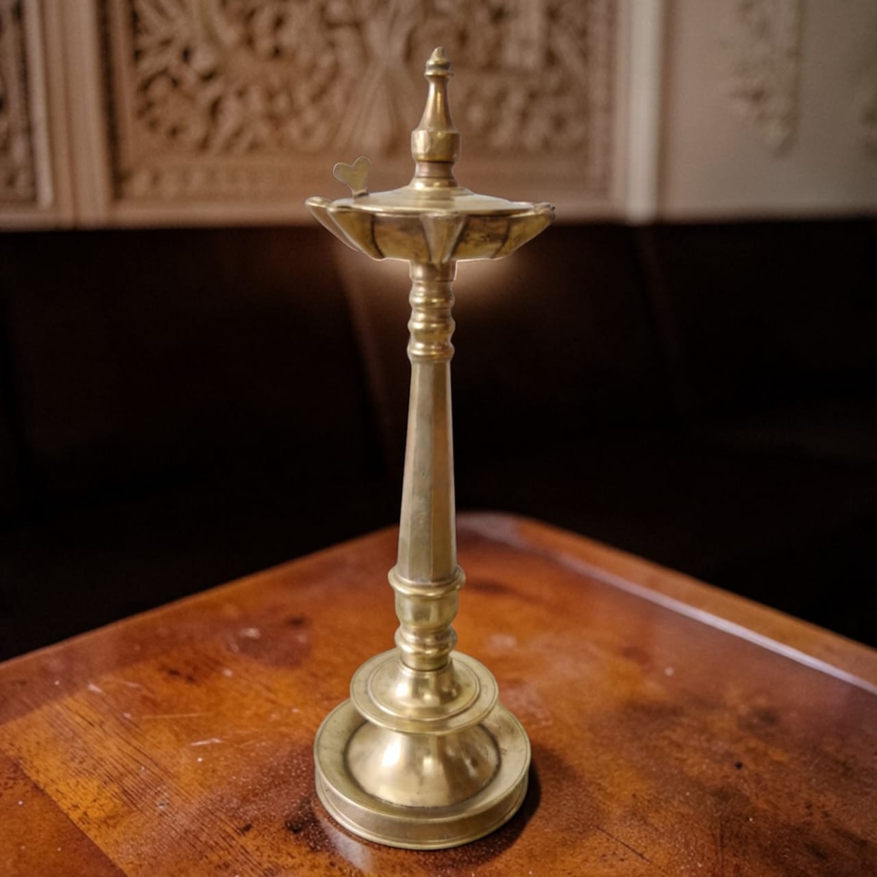 1983 Antique Brass Samay | Tall Traditional Brass Oil Lamp - Bombay Antiques