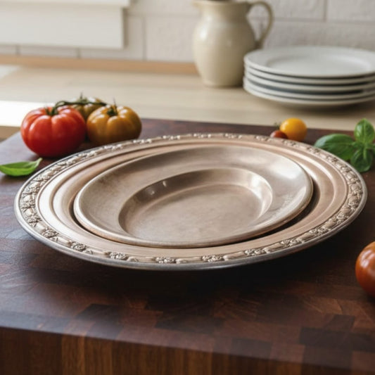 1989 Antique Brass Serving Tray Pair with Ornated Borders | Decorative Brass Table Trays - Bombay Antiques