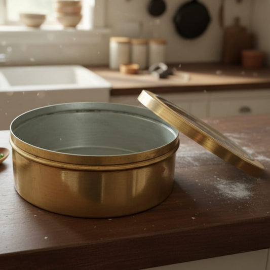 1984 Antique Brass Storage Chapati Box | Decorative Brass Kitchen Container - Bombay Antiques