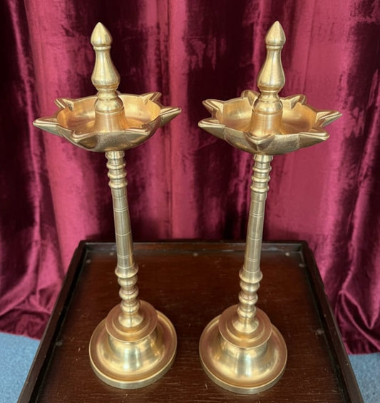 1987 Antique Brass Big Samay in Pair | Tall Brass Decorative Lamps