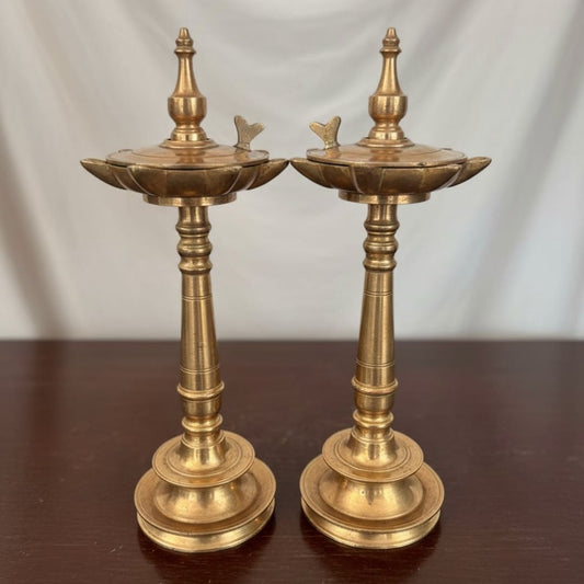 1989 Antique Brass Samay in Pair | Tall Brass Decorative Lamps - Bombay Antiques