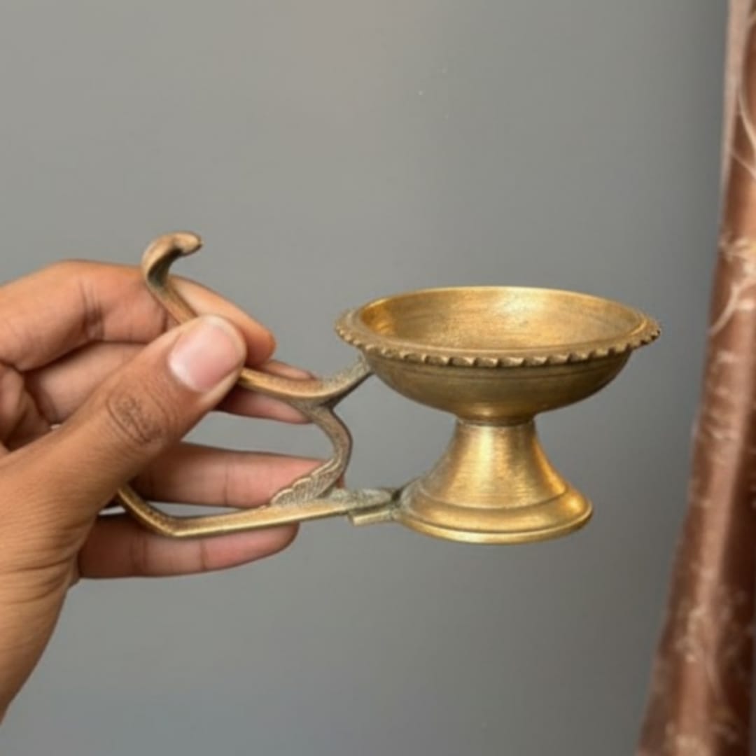 1981 Antique Brass Small Samay & Diya Set | Decorative Brass Oil Lamps