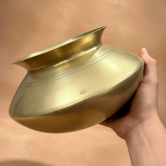 1971 Antique Bronze Cooking Pot with Lid, Ladle and Stand | Traditional Bronze Cookware Set - Bombay Antiques