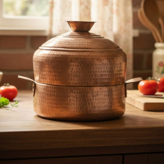 1975 Antique Copper Modak Patra | Traditional Copper Cooking Vessel - Bombay Antiques