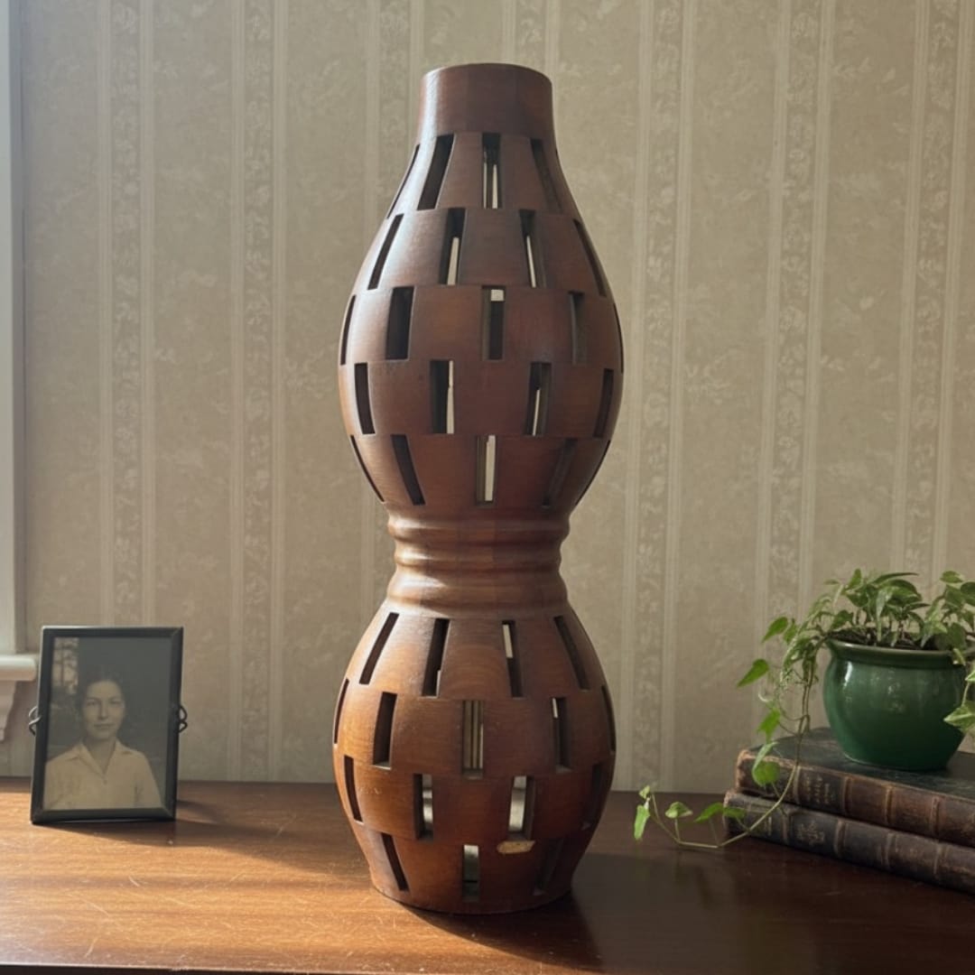 1978 Antique Teakwood Vase | Decorative Wooden Floor Vase - Bombay Antiques