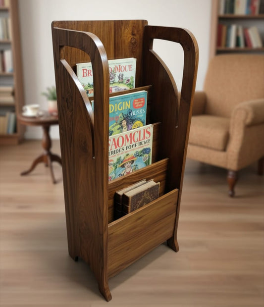 1990 Antique Teakwood Magazine Stand | Vertical Storage Display Rack