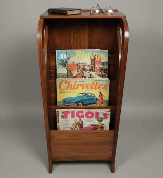 1990 Antique Teakwood Magazine Stand | Vertical Storage Display Rack