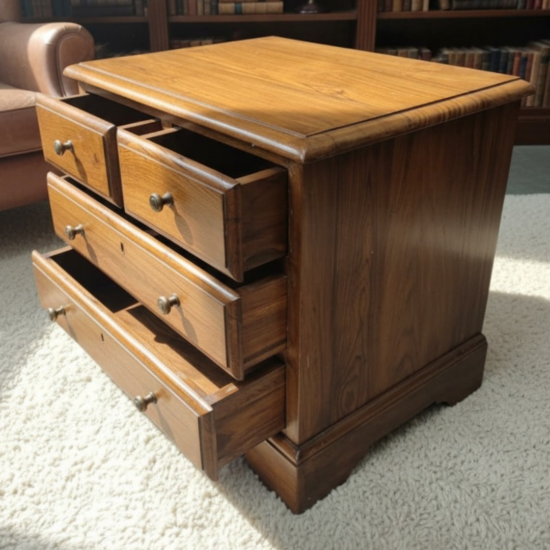 1995 Antique Teakwood Bedside Table | Compact Storage Side Table - Bombay Antiques