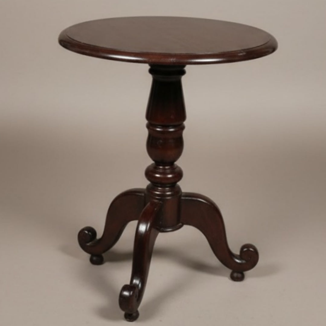 1994 Antique Teakwood Pedestal Accent Table | Classic Round Pedestal Display Table - Bombay Antiques