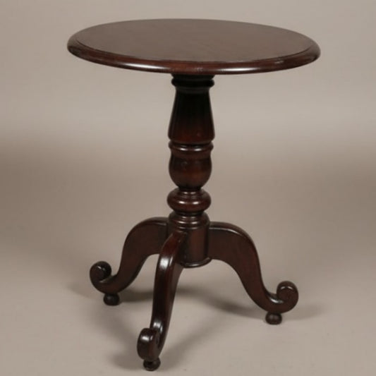 1994 Antique Teakwood Pedestal Accent Table | Classic Round Pedestal Display Table - Bombay Antiques