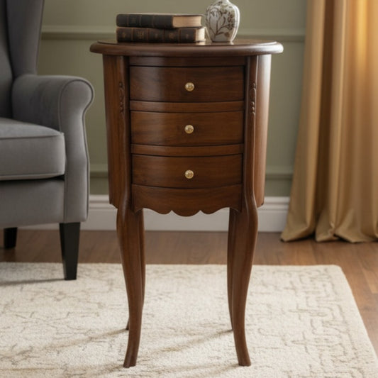 1990 Antique Teakwood Side Table with Drawers | Decorative Storage Table Bedside living Room - Bombay Antiques