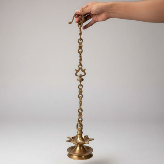 1975 Antique Brass Hanging Samay | Decorative Brass Hanging Lamp