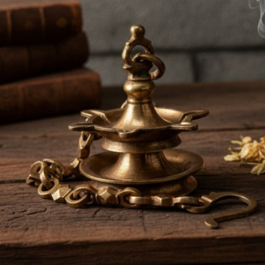 1975 Antique Brass Hanging Samay | Decorative Brass Hanging Lamp