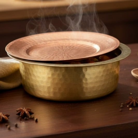 1972 Antique Brass Langadi with Lid and Ladle | Traditional Brass Cooking & Serving Pot