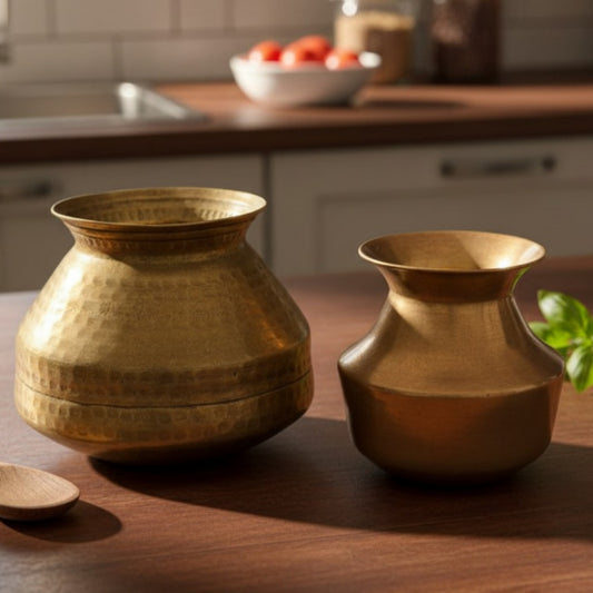 1966 Antique Brass Kalash in Pair | Decorative Brass Vessels - Bombay Antiques