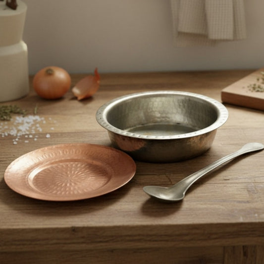 1972 Antique Brass Langadi with Lid and Ladle | Traditional Brass Cooking & Serving Pot