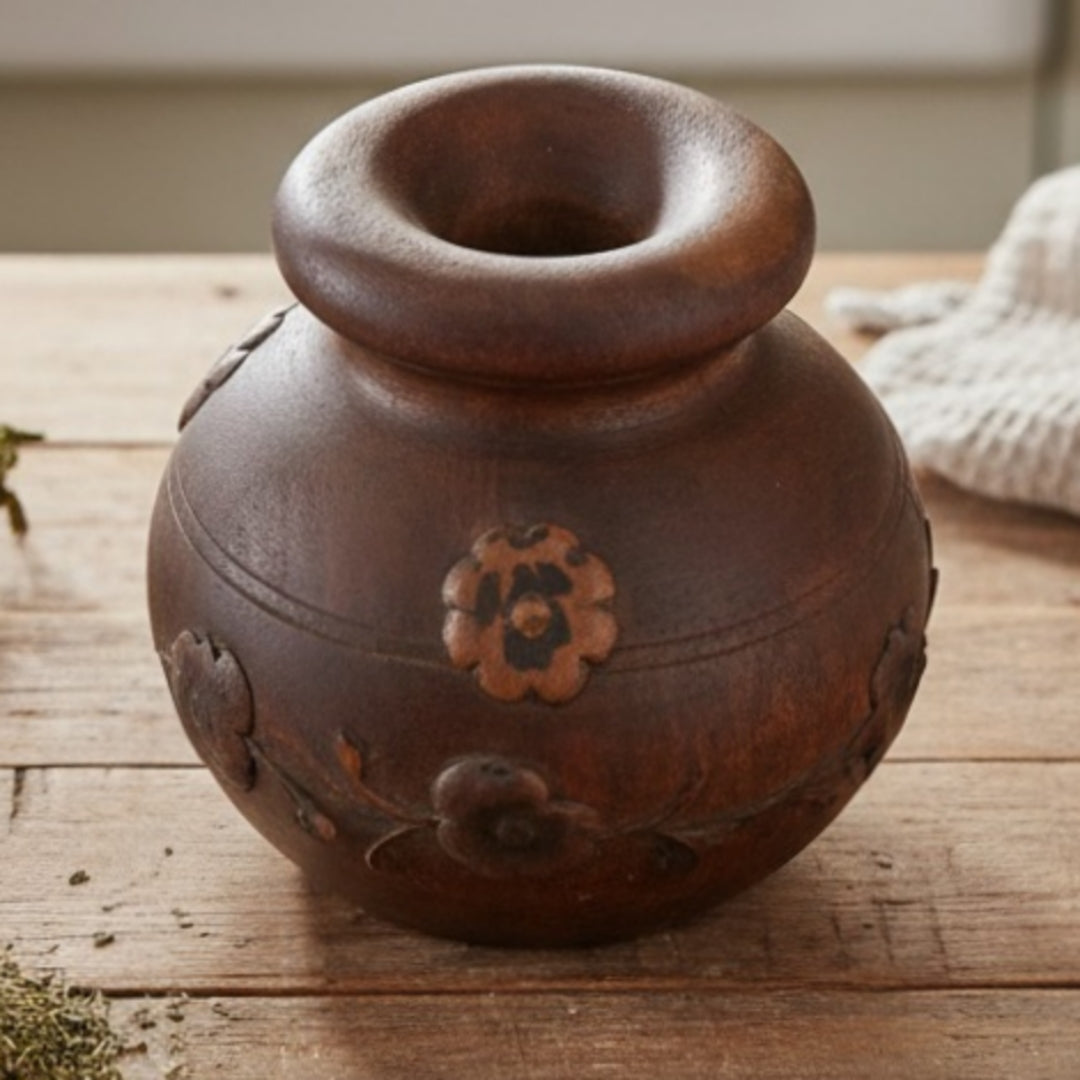 1974 Antique Rosewood Vase | Decorative Wooden Accent Piece - Bombay Antiques