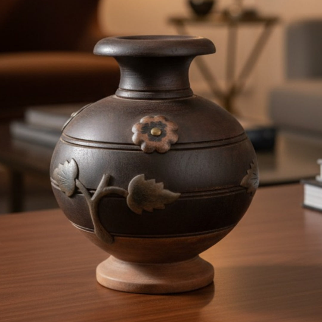 1974 Antique Rosewood Vase | Decorative Wooden Accent Piece - Bombay Antiques