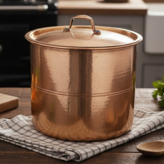 1966 Antique Brass Long Shape Cooking Bowl with Ladle 7L | Traditional Brass Cooking & Serving Vessel