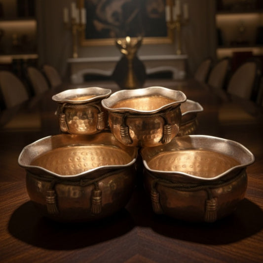 Antique Brass Planters Set of 5 | Decorative Brass Planter Collection | Made in 1972