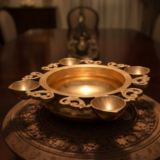 Antique Brass Engraved Diya Urli | Decorative Brass Centerpiece | Made in 1968