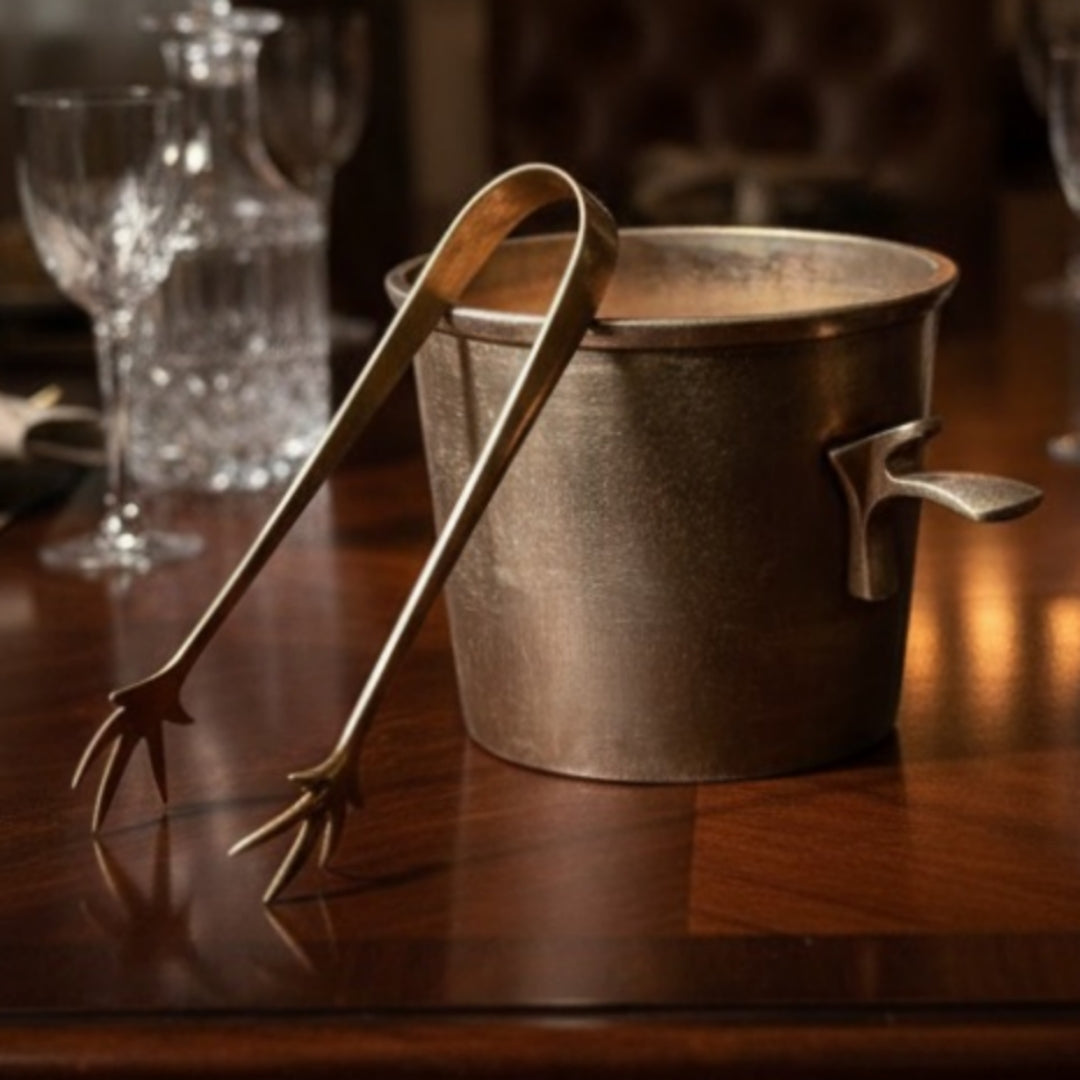 Antique Brass Ice Bucket with Tong 1.5L | Decorative Brass Barware | Made in 1973