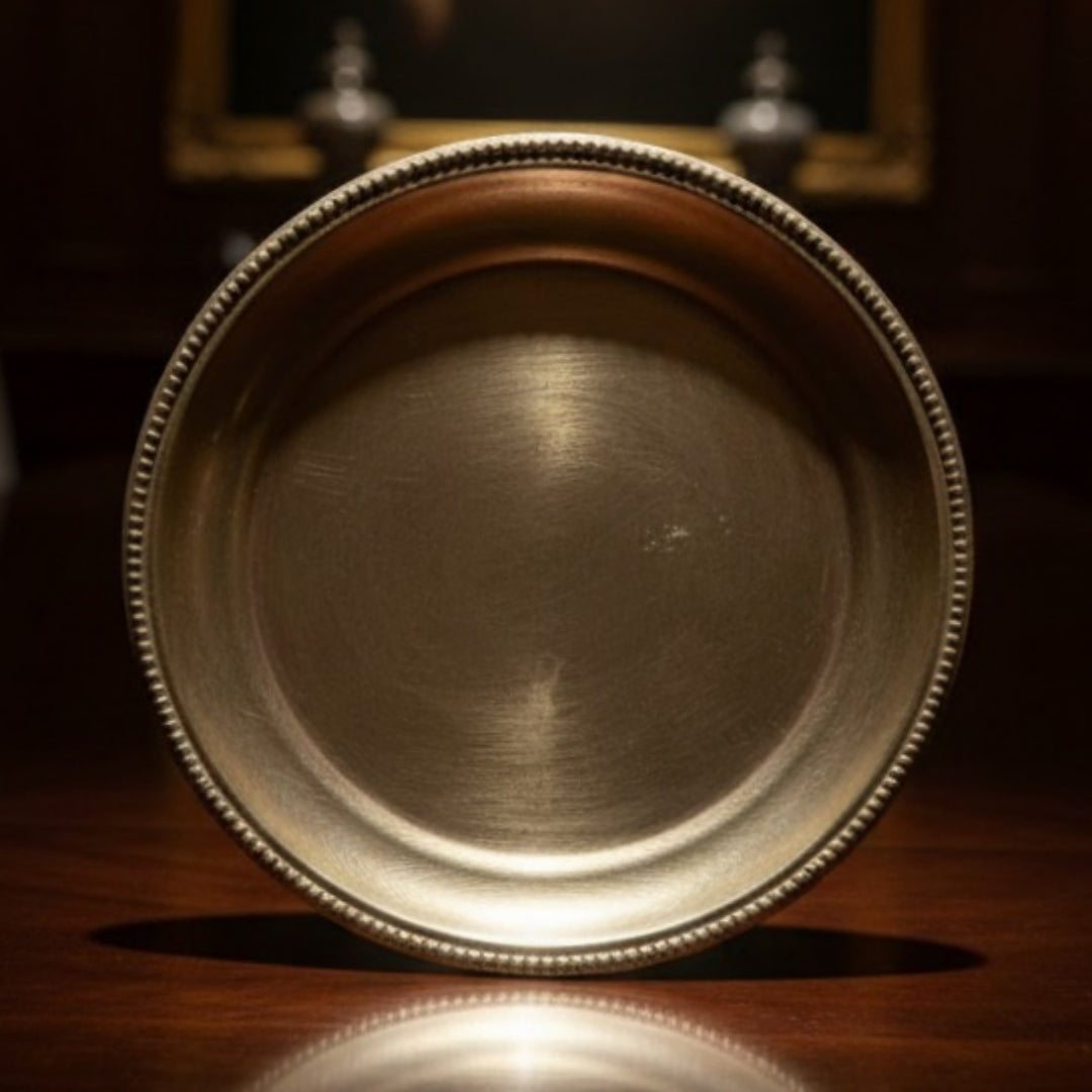 Antique Brass Small Plates with Ornated Borders Set of 4 | Decorative Brass Plate Set | Made in 1988